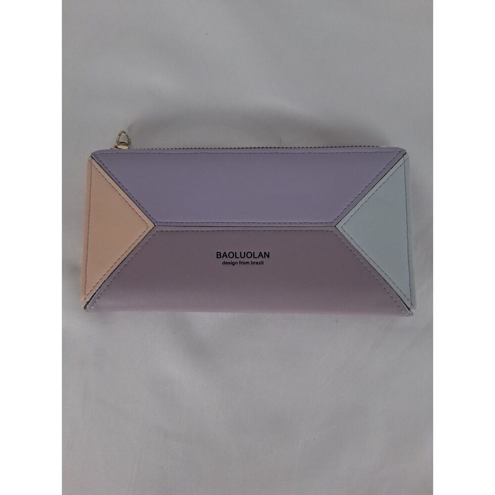 BAOLUOLAN Women's Pastel Colorblock Faux Leather Zip Around Clutch Wallet